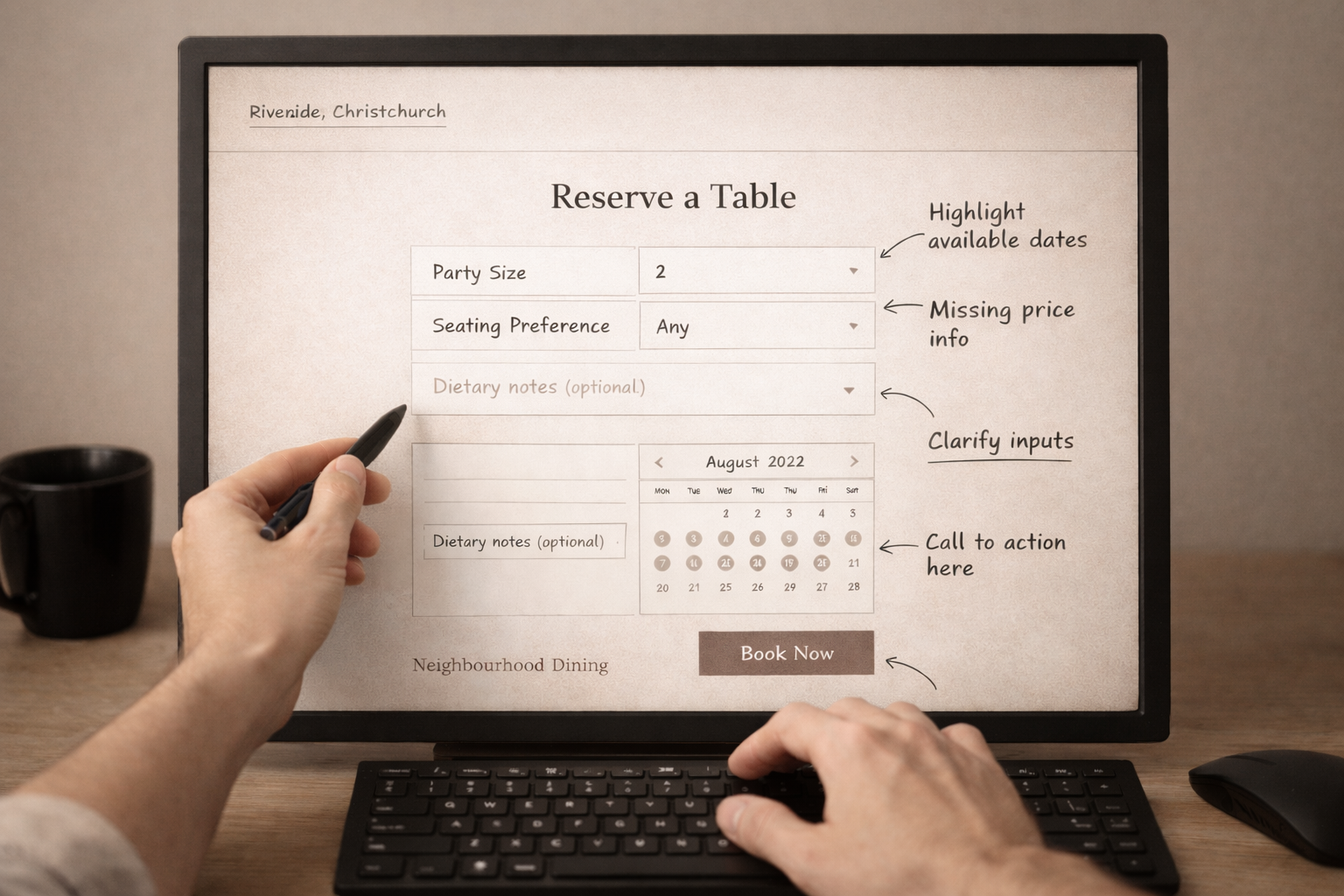 Quiet hospitality space showing menu and table before service